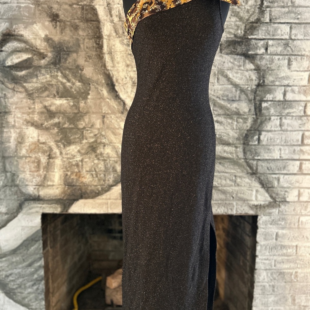 St. John Black One Shoulder Sheath Cocktail Dress